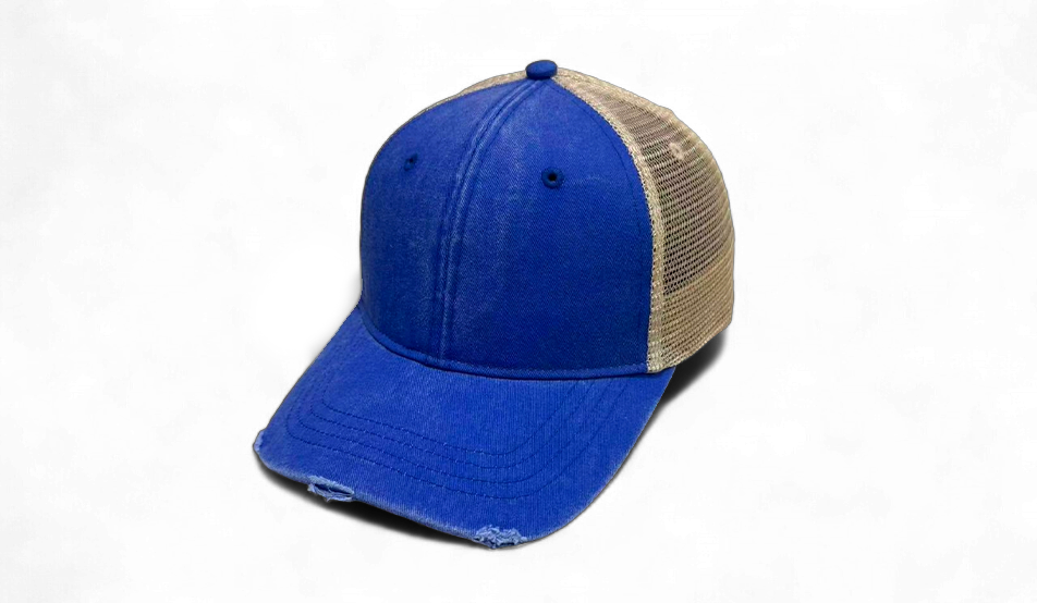 Pigment Dyed Front Mesh Back Frayed Bill Trucker Cap