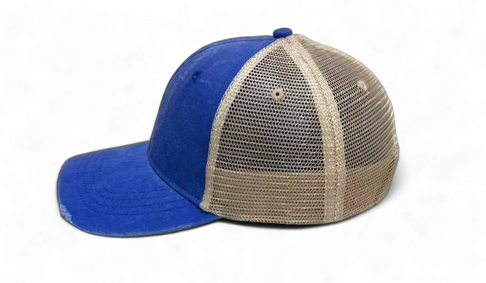 Pigment Dyed Front Mesh Back Frayed Bill Trucker Cap